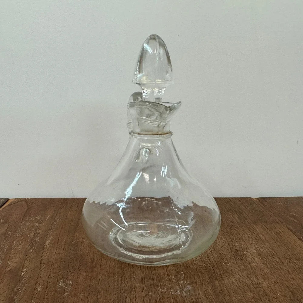 Vintage Clear Glass Oil Vinegar Cruet Carafe Dispenser with Stopper‎